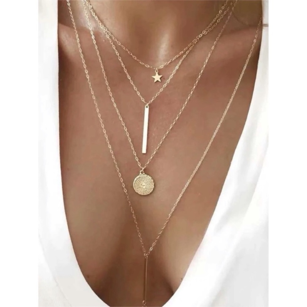 Gold Tone, Layered Bar Necklace set. Costume Jewelry. Perfect for Christmas!